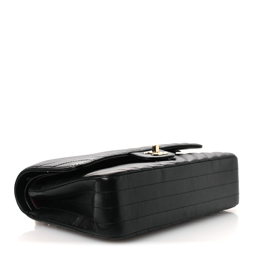 Lambskin Chevron Quilted Medium Double Flap Black At My store