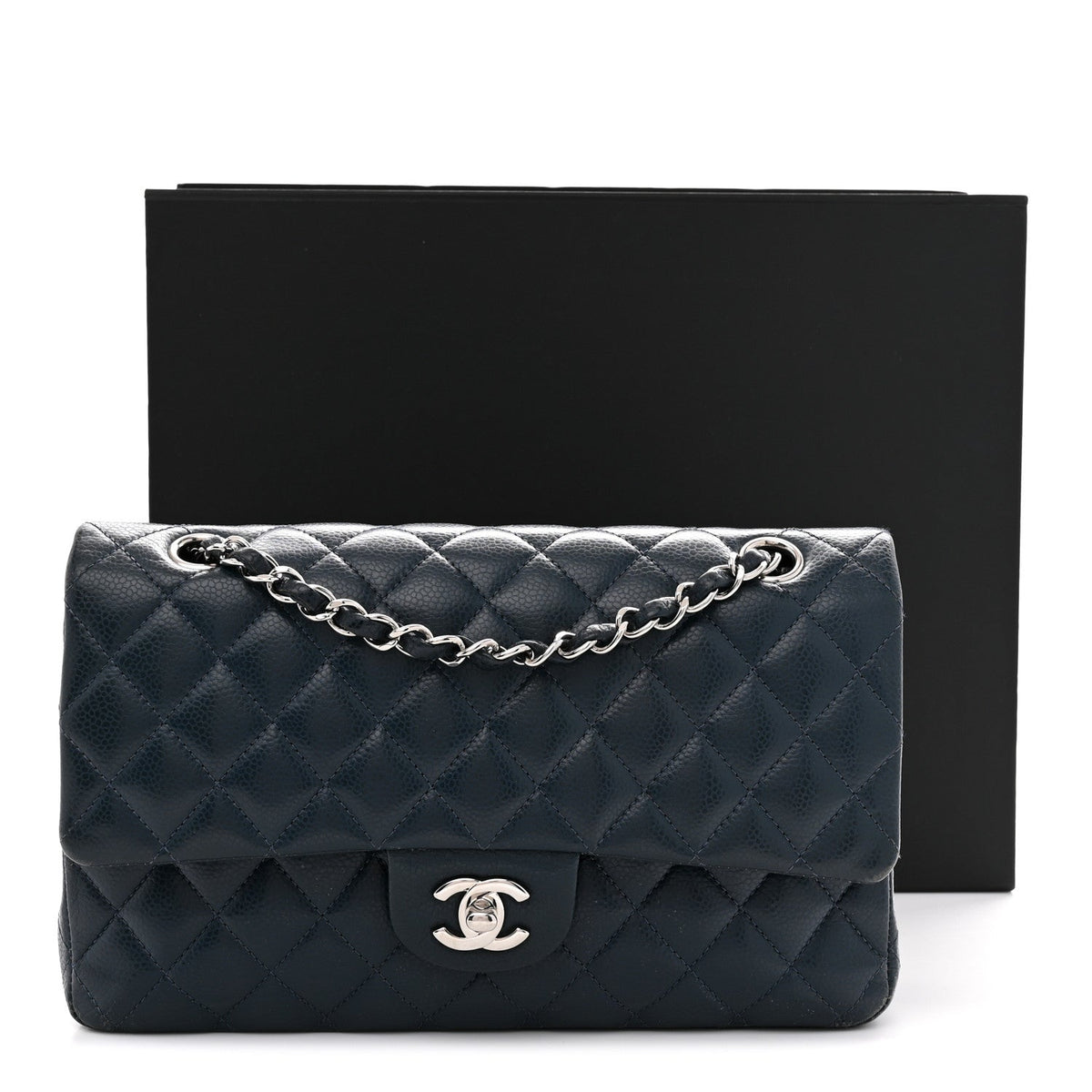 Caviar Quilted Medium Double Flap Navy At My store