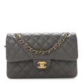 Lambskin Quilted Small Double Flap Grey At My store