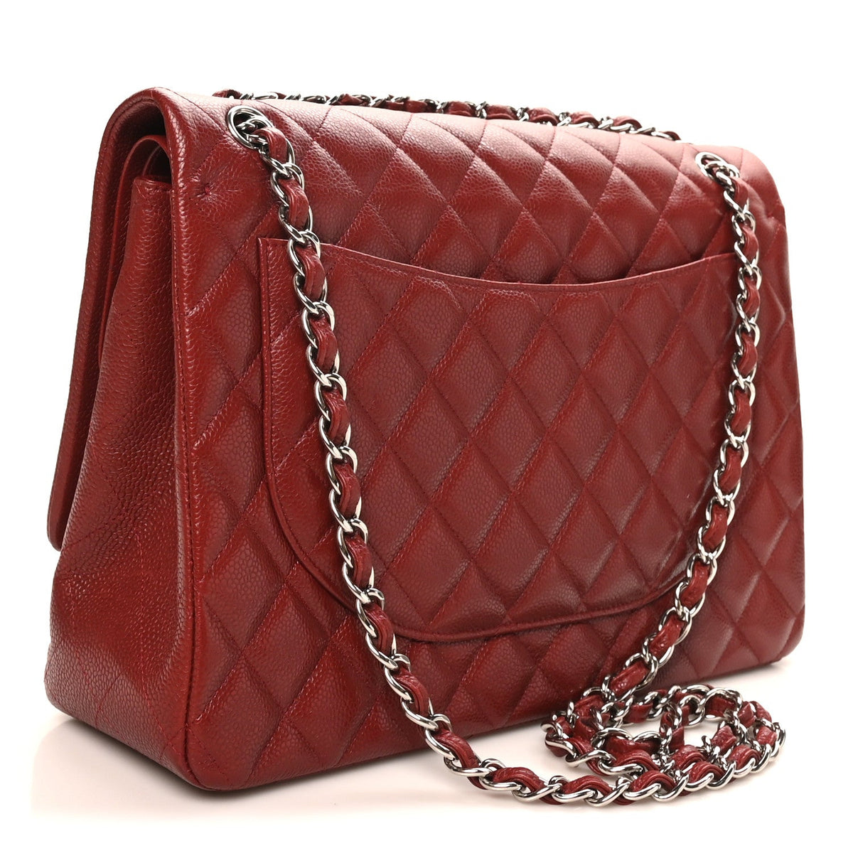 Caviar Quilted Maxi Double Flap Dark Red At My store