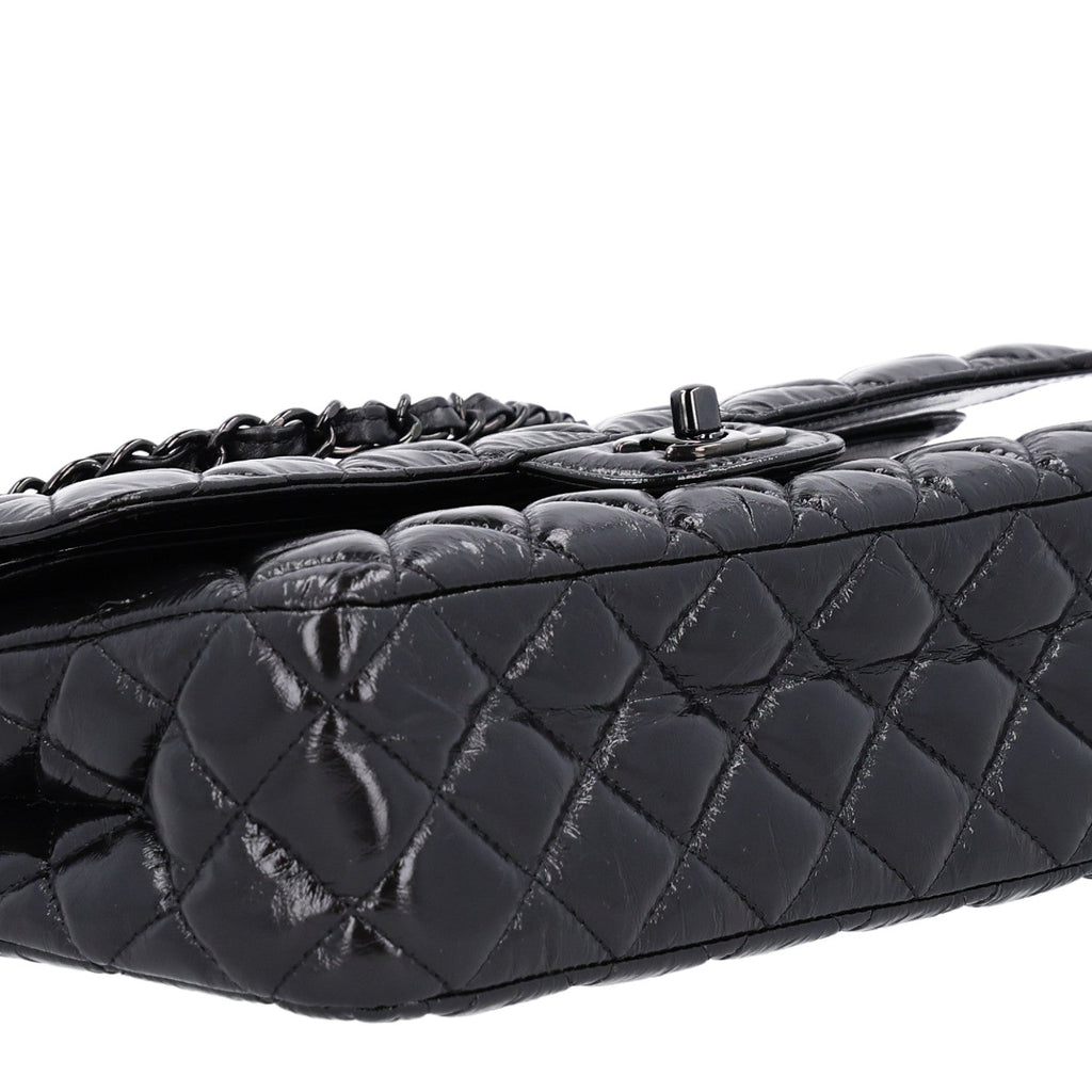 Shiny Crumpled Calfskin Quilted Medium Double Flap So Black At My store