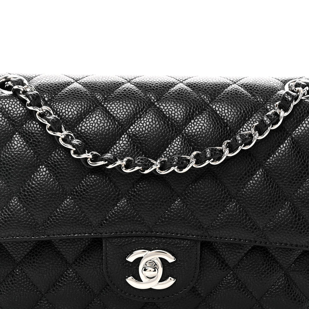 Caviar Quilted Medium Double Flap Black At My store