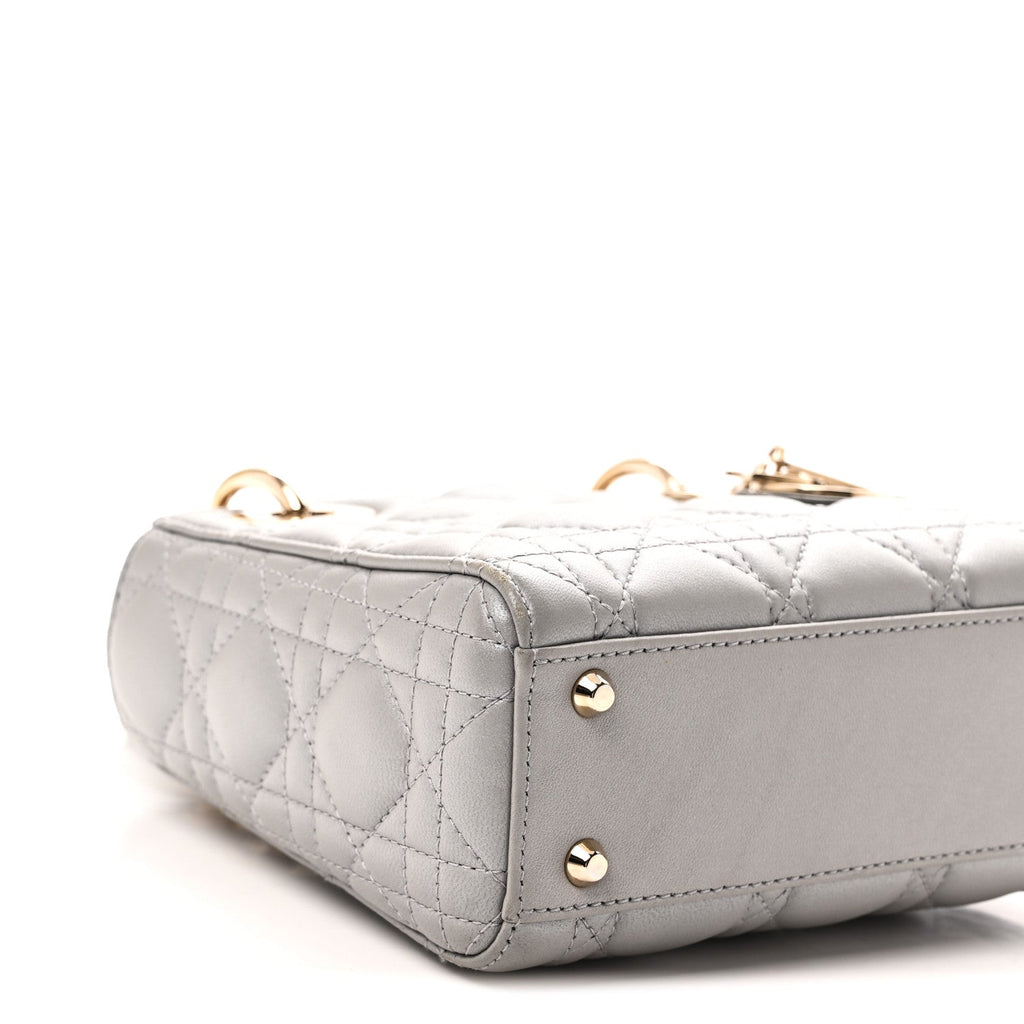 Metallic Lambskin Cannage Mini Lady Dior Grey AT My store