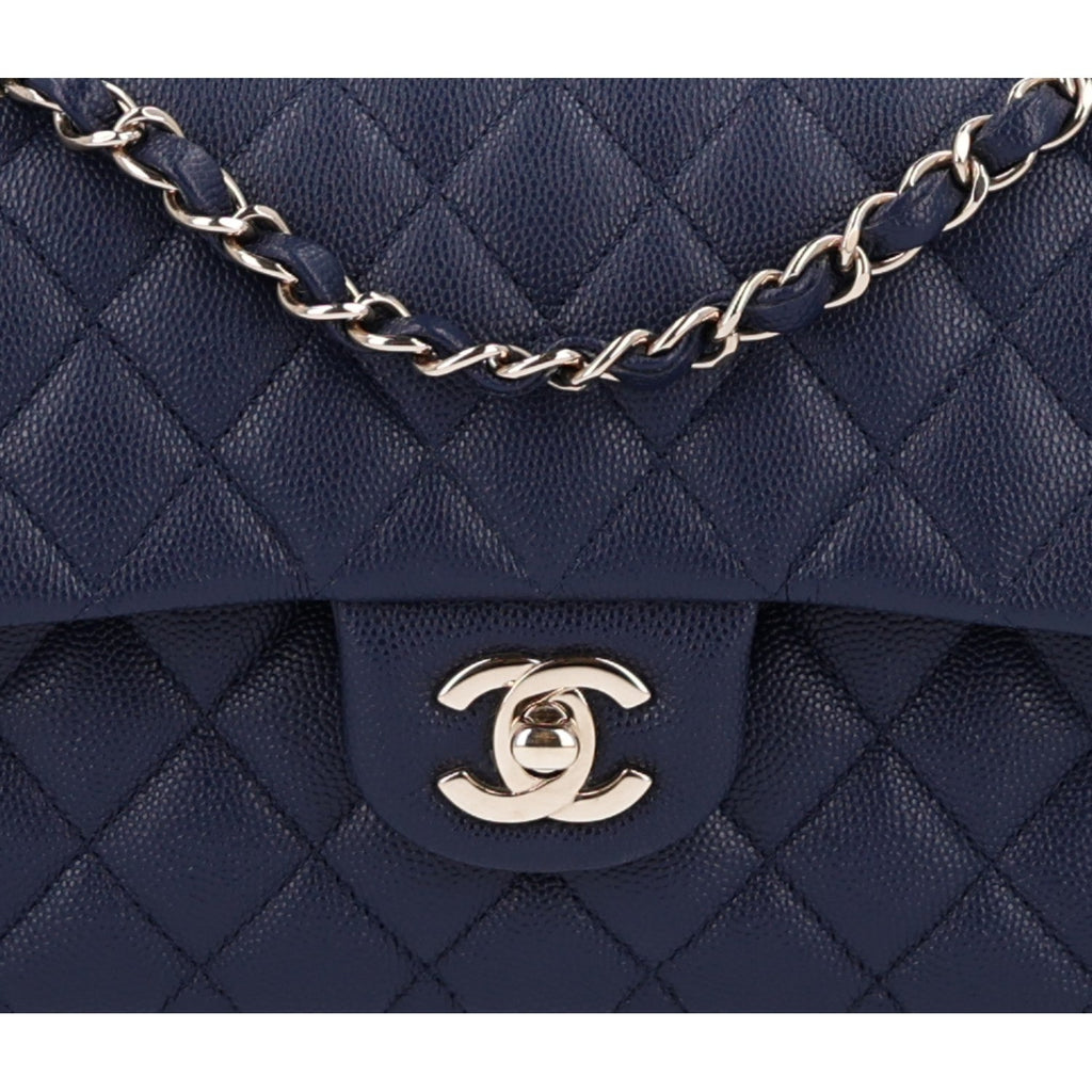 Caviar Quilted Small Double Flap Navy At My store