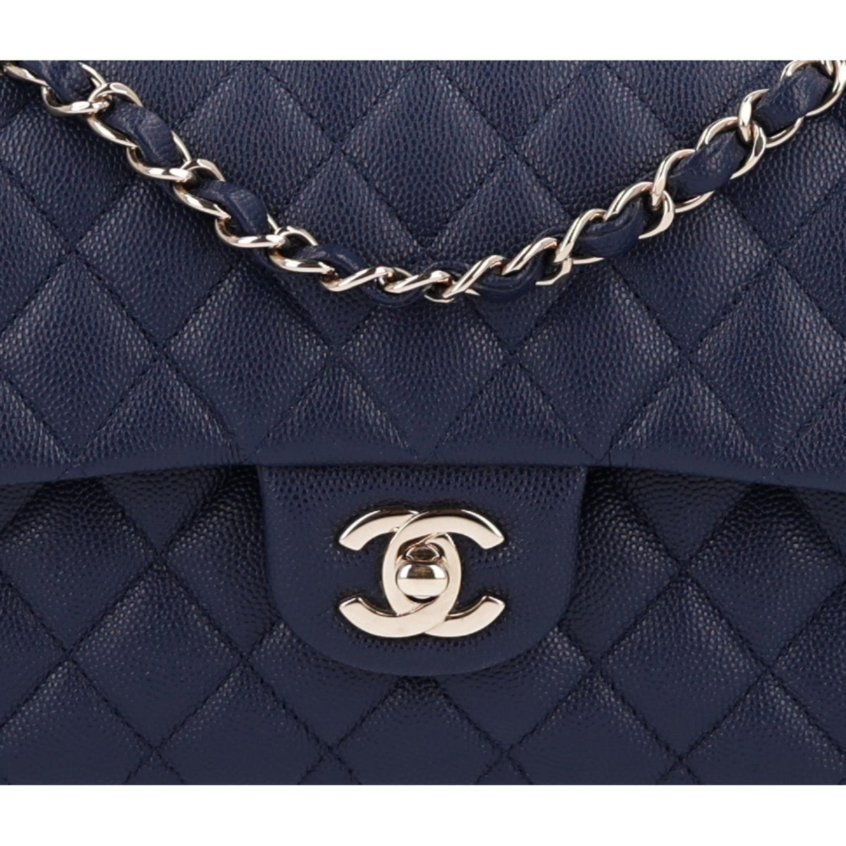 Caviar Quilted Small Double Flap Navy At My store