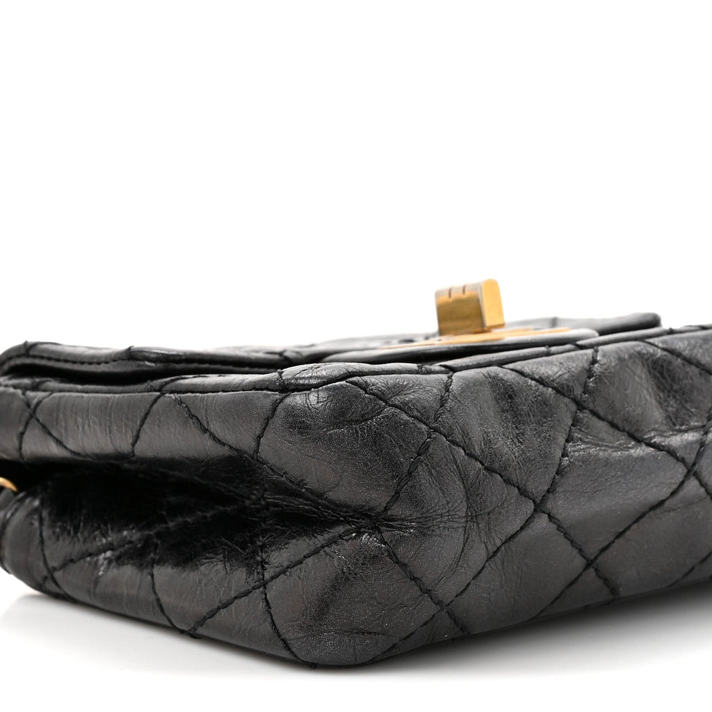 Glazed Calfskin Quilted Reissue Double Flap Clutch Black At My store