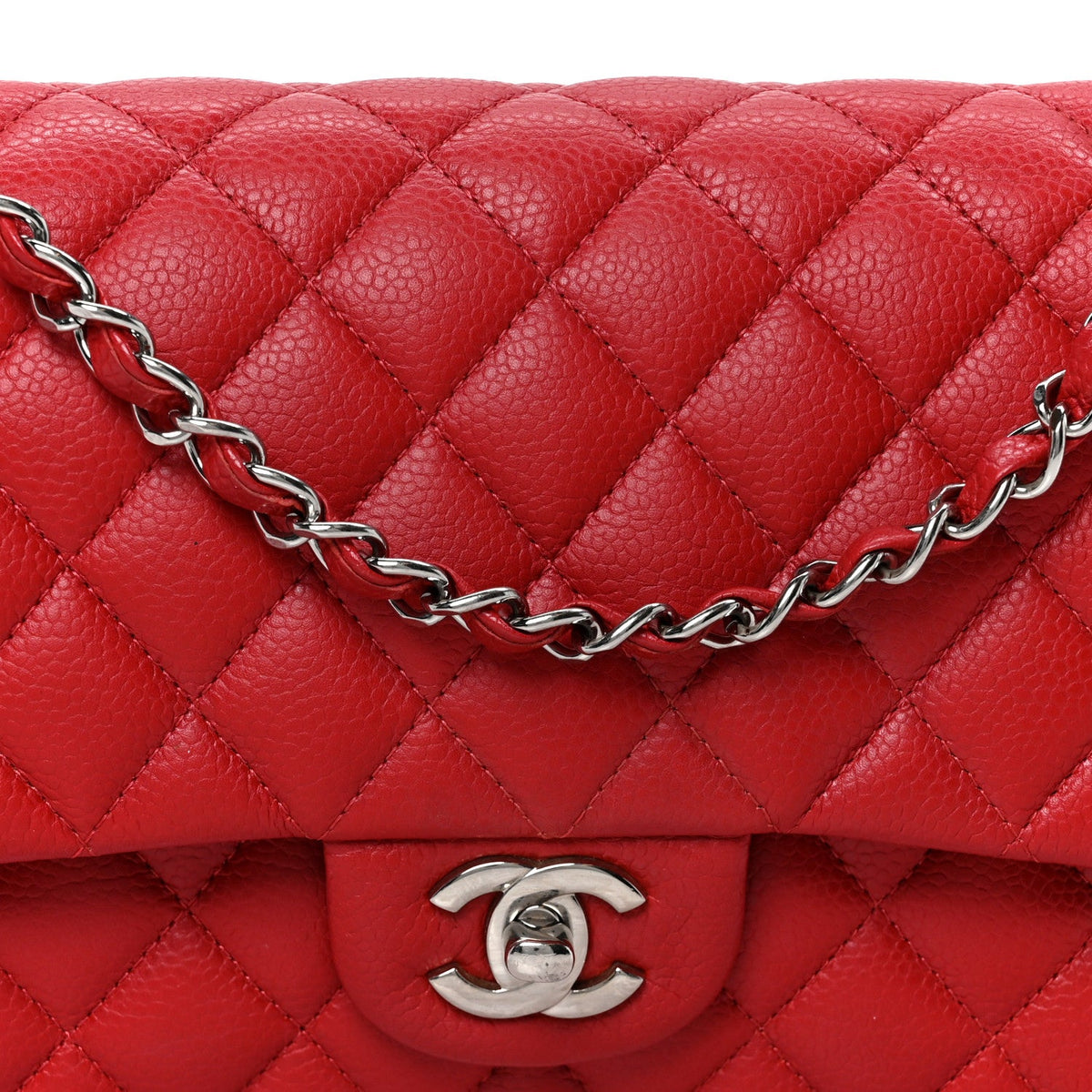 Caviar Quilted Medium Double Flap Red At My store