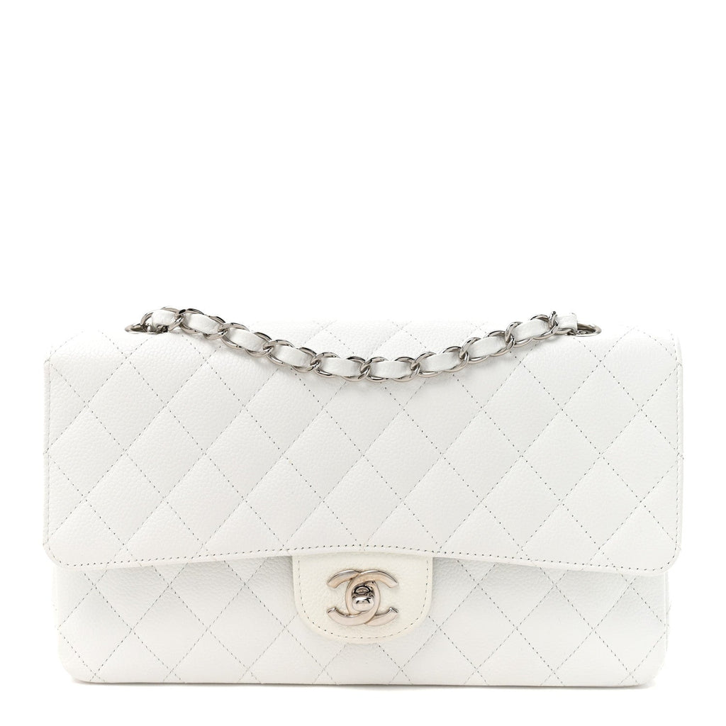 Caviar Quilted Medium Double Flap White At My store