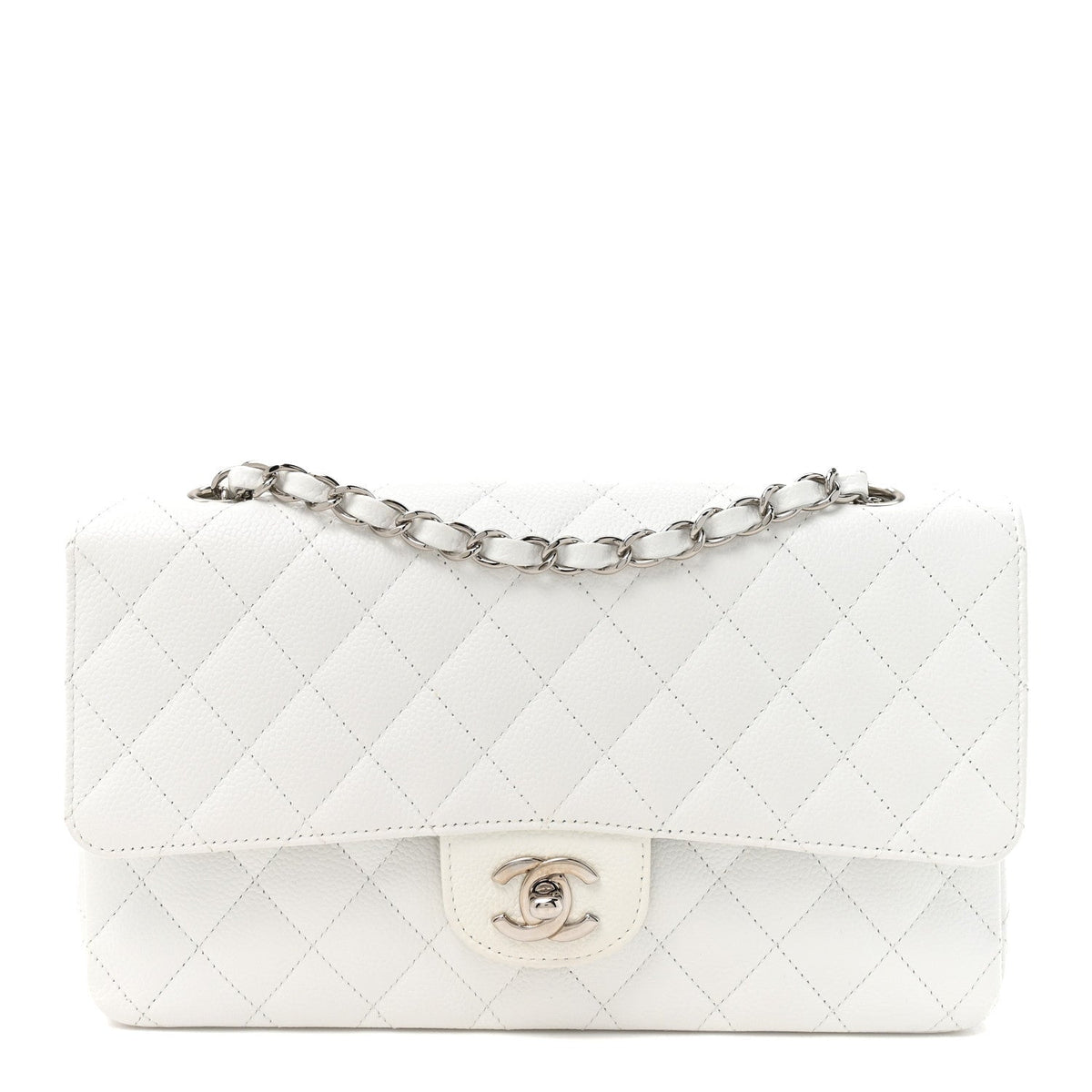 Caviar Quilted Medium Double Flap White At My store