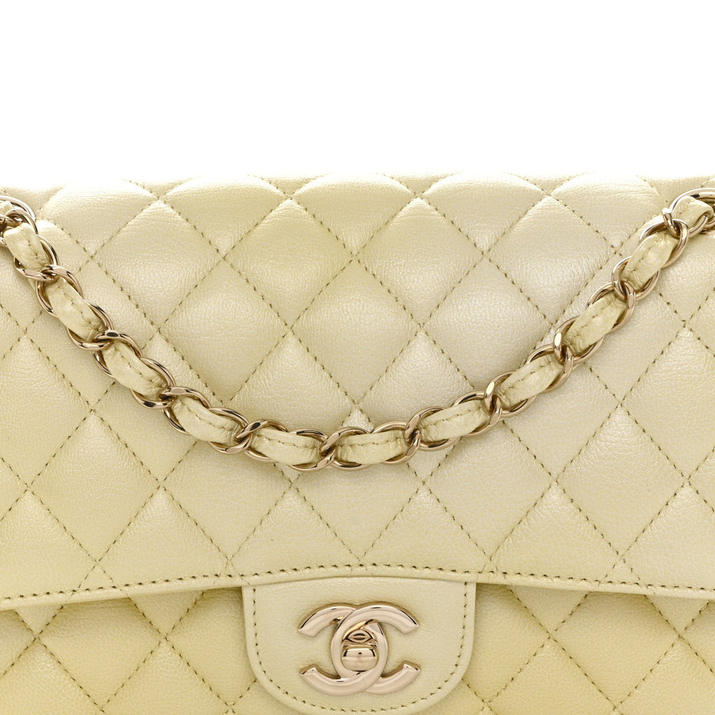 Cloudy Pearly Goatskin Quilted Medium Double Flap Light Yellow At My store