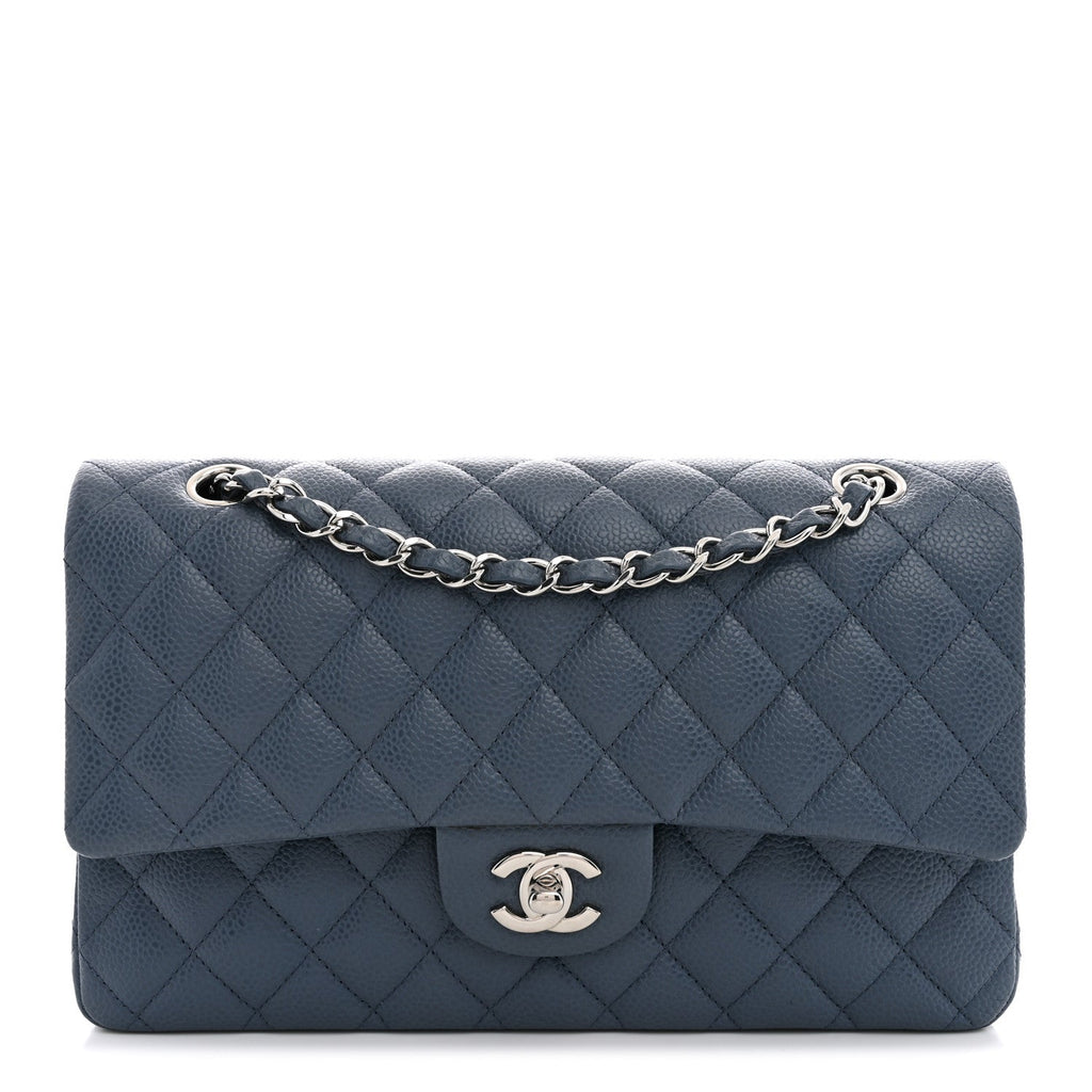 Caviar Quilted Medium Double Flap Blue At My store