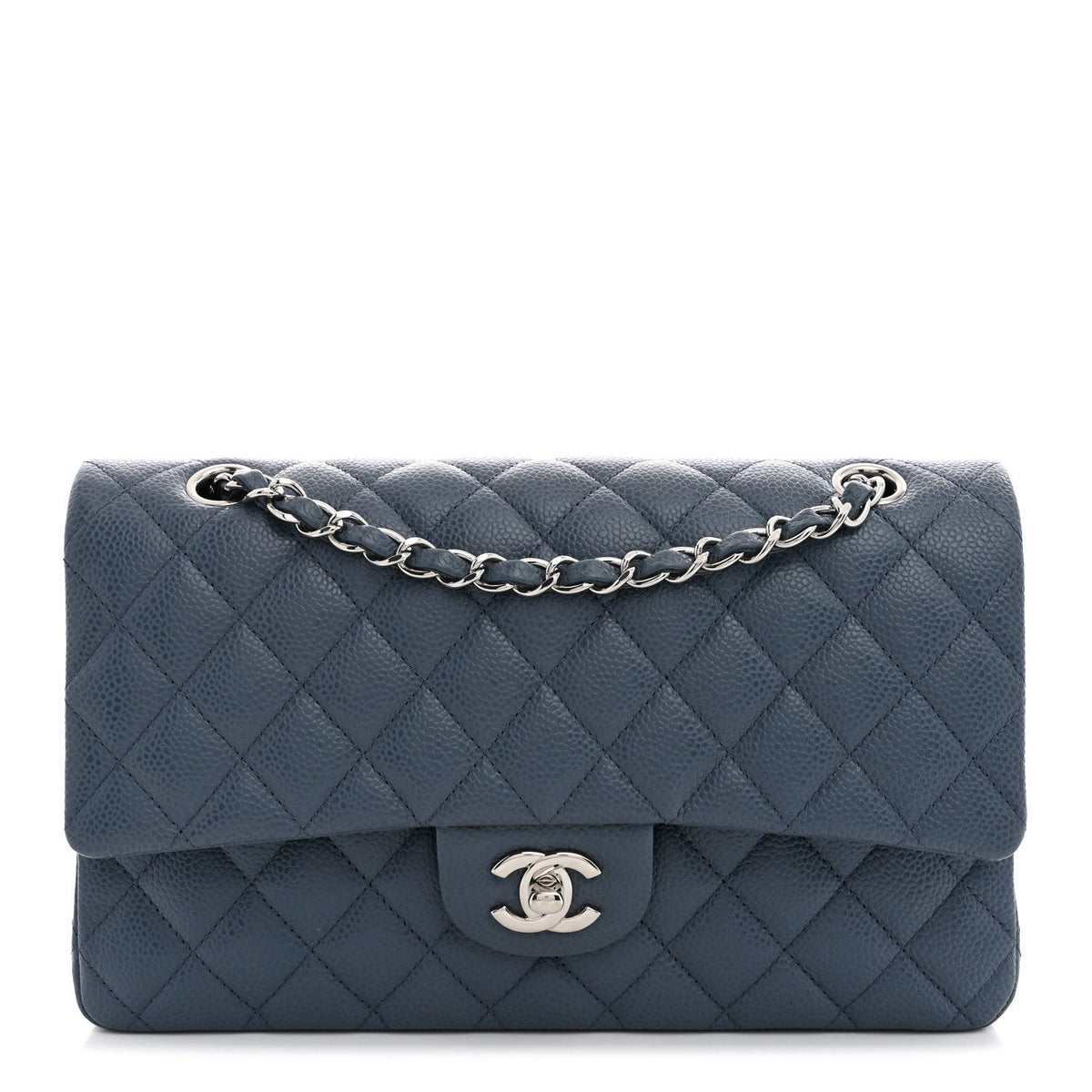 Caviar Quilted Medium Double Flap Blue At My store
