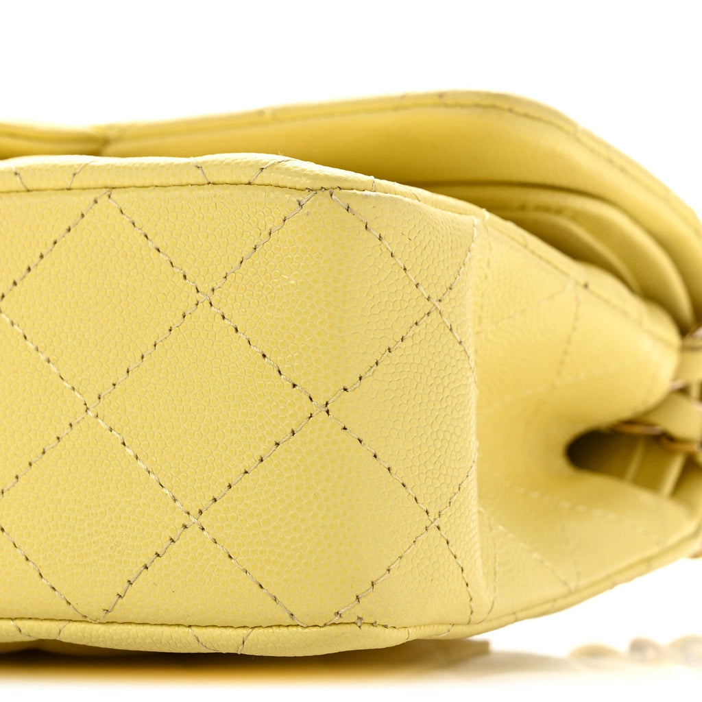 Caviar Quilted Small Double Flap Light Yellow At My store