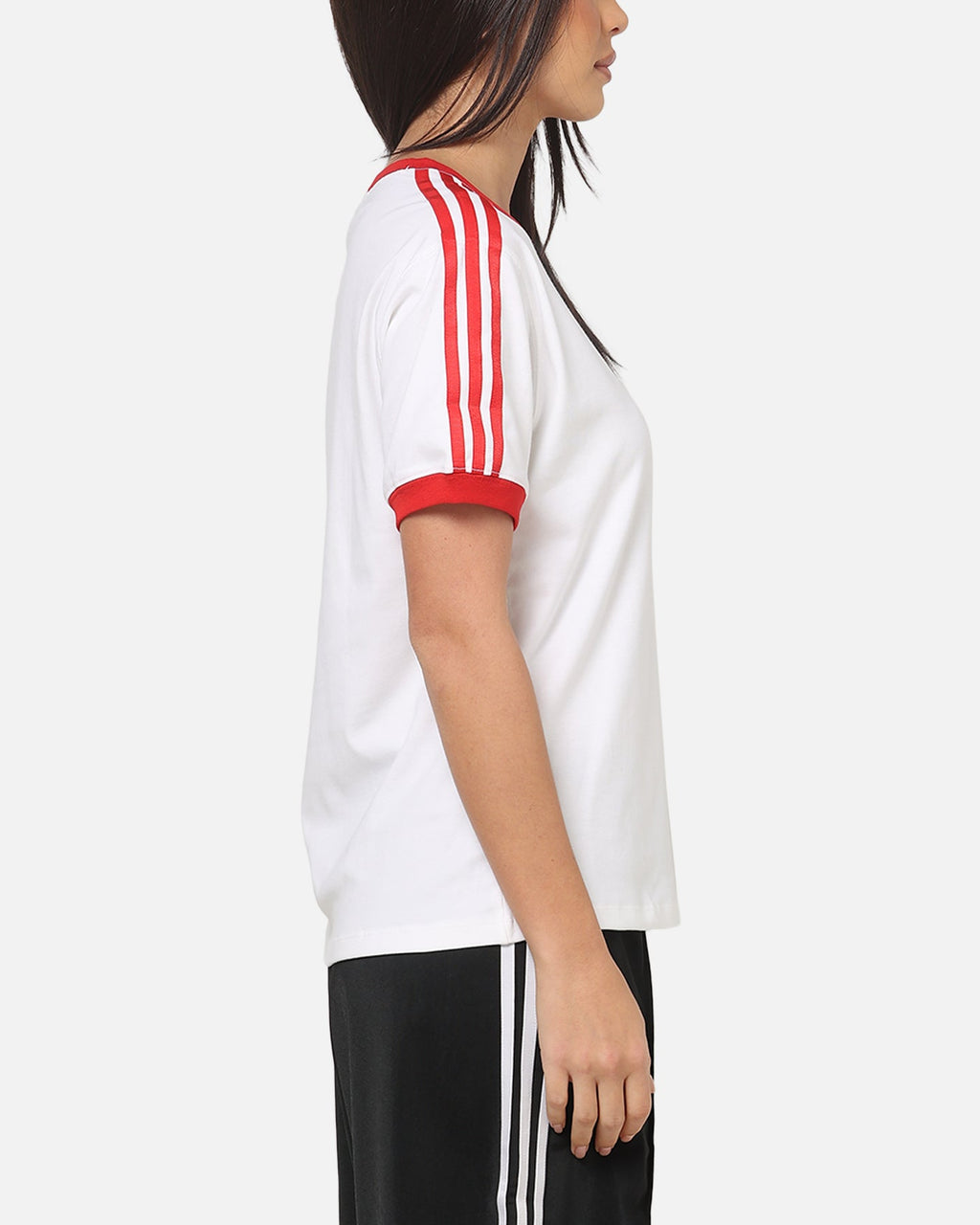 Best-Selling Adidas Women's 3 Stripe T-Shirt White/Red