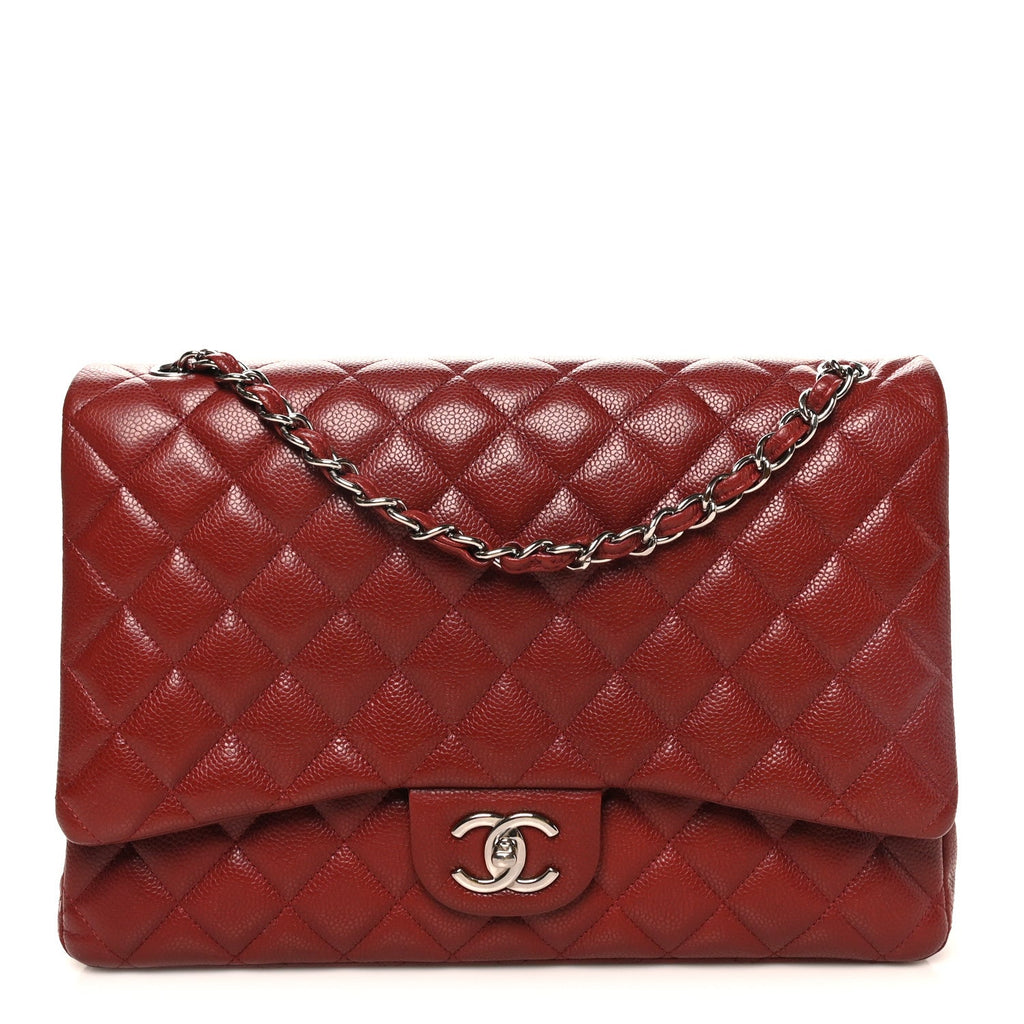 Caviar Quilted Maxi Double Flap Dark Red At My store