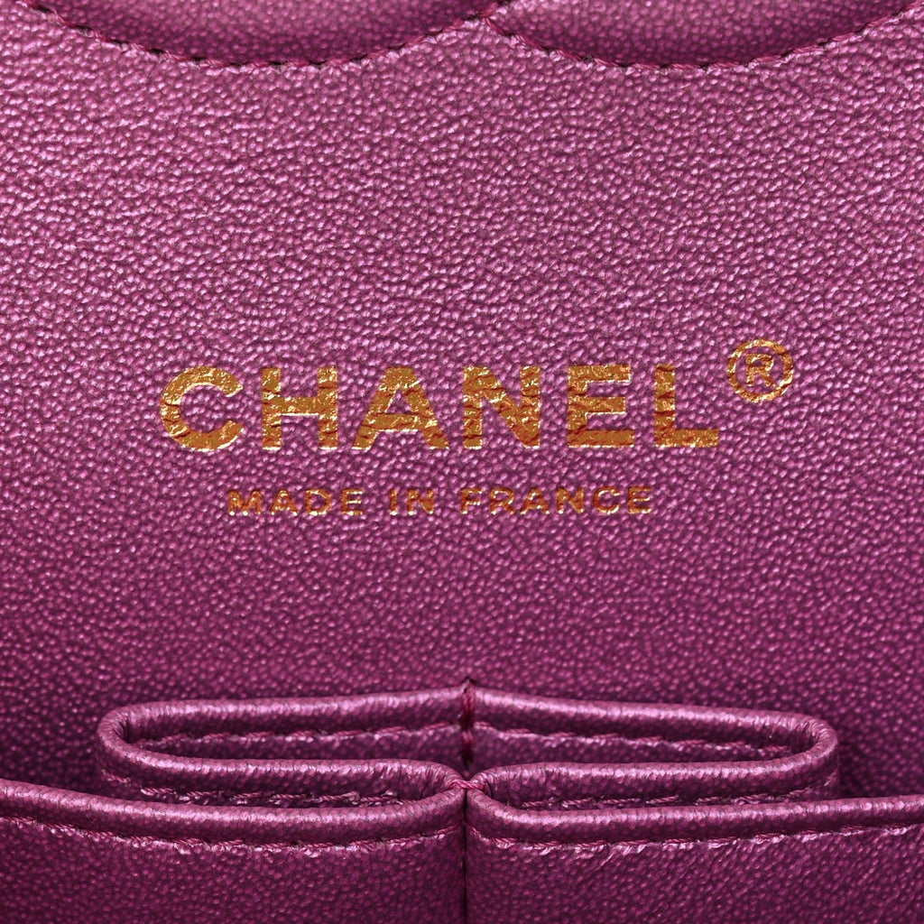 Iridescent Lambskin Quilted Medium Double Flap Purple At My store