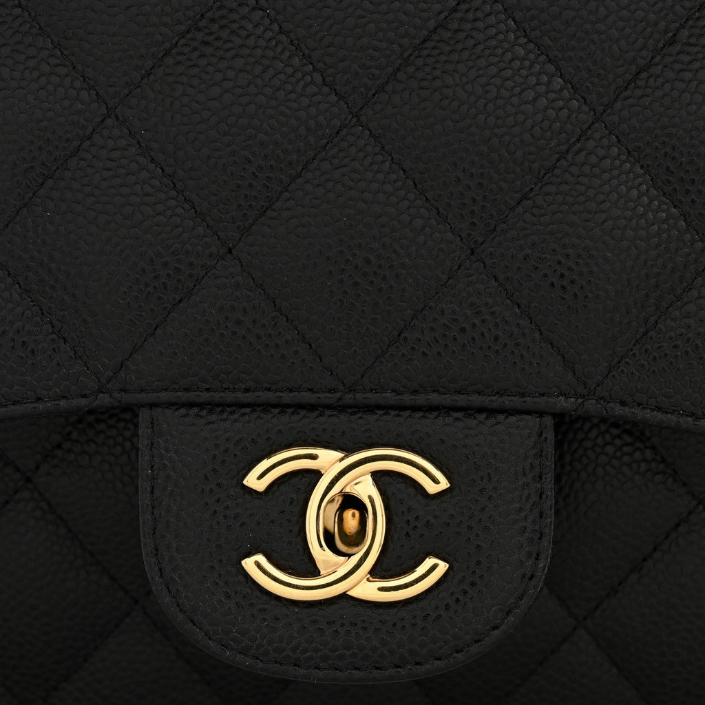 Caviar Quilted Jumbo Double Flap Black At My store