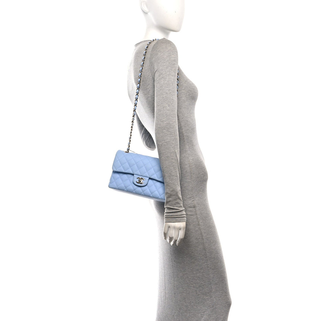 Caviar Quilted Small Double Flap Light Blue At My store