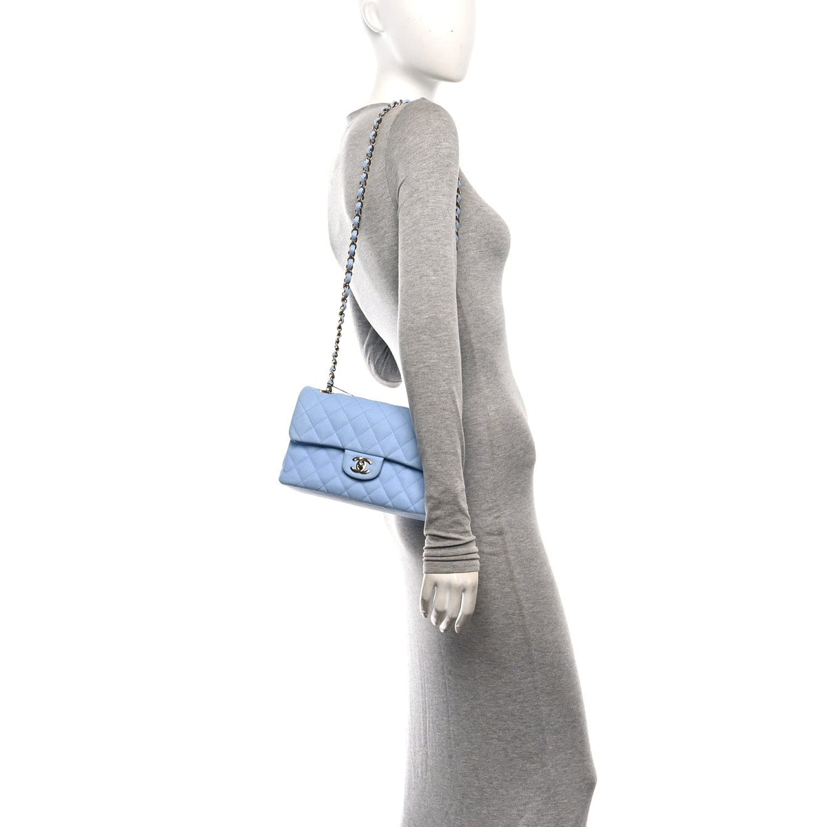 Caviar Quilted Small Double Flap Light Blue At My store