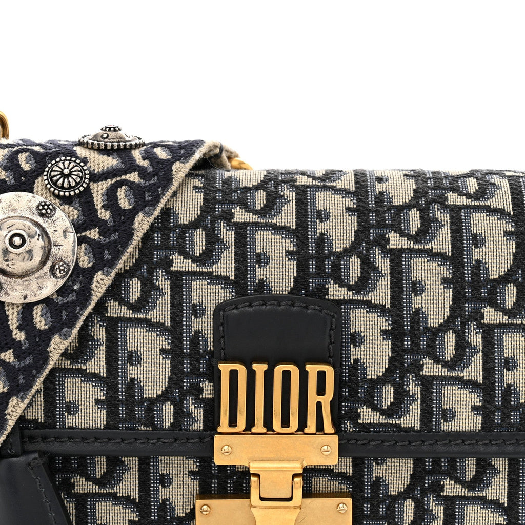 Oblique Small DiorAddict Flap Bag Navy Blue AT My store