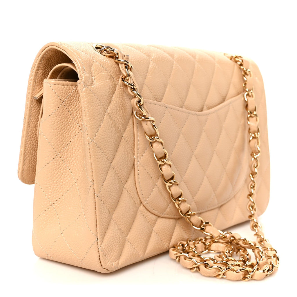 Caviar Quilted Medium Double Flap Beige At My store