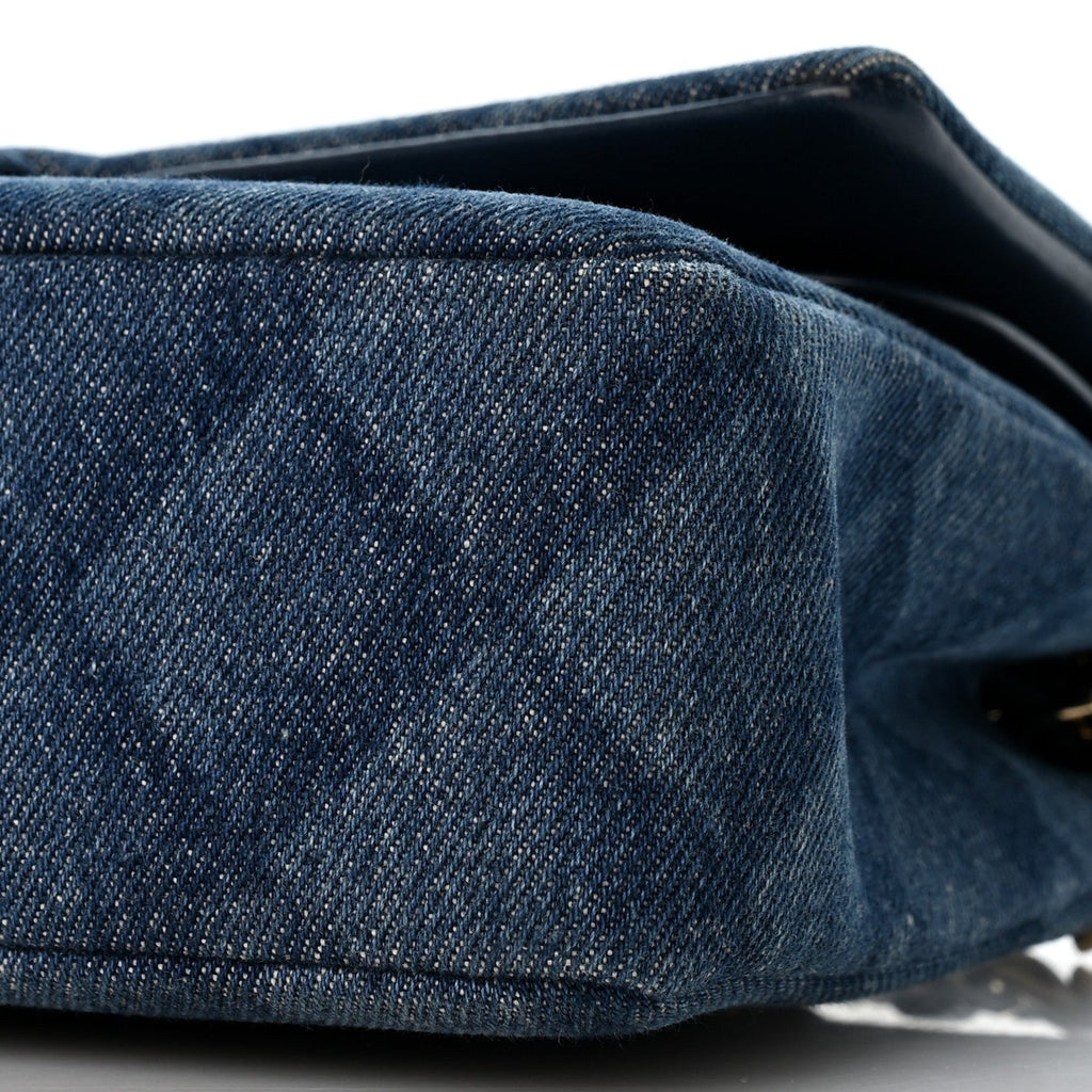 Printed Denim Quilted Medium Double Flap Light Blue At My store
