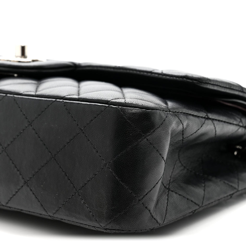 Lambskin Quilted Medium Double Flap Black At My store