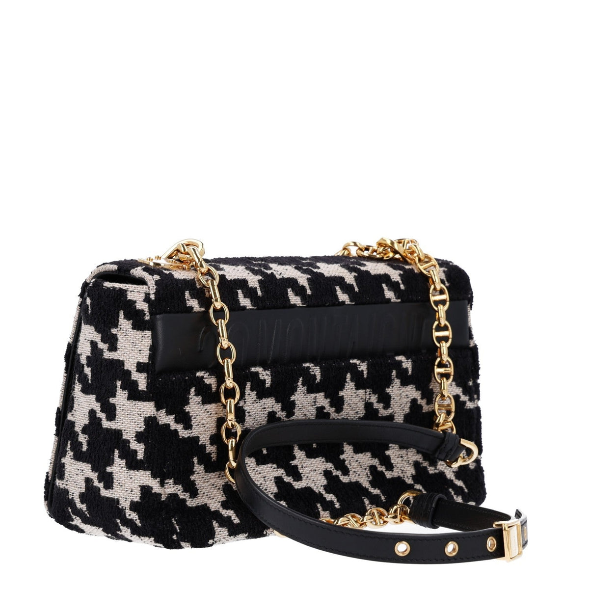 Technical Canvas Macro Houndstooth Medium Caro Bag Black White AT My store