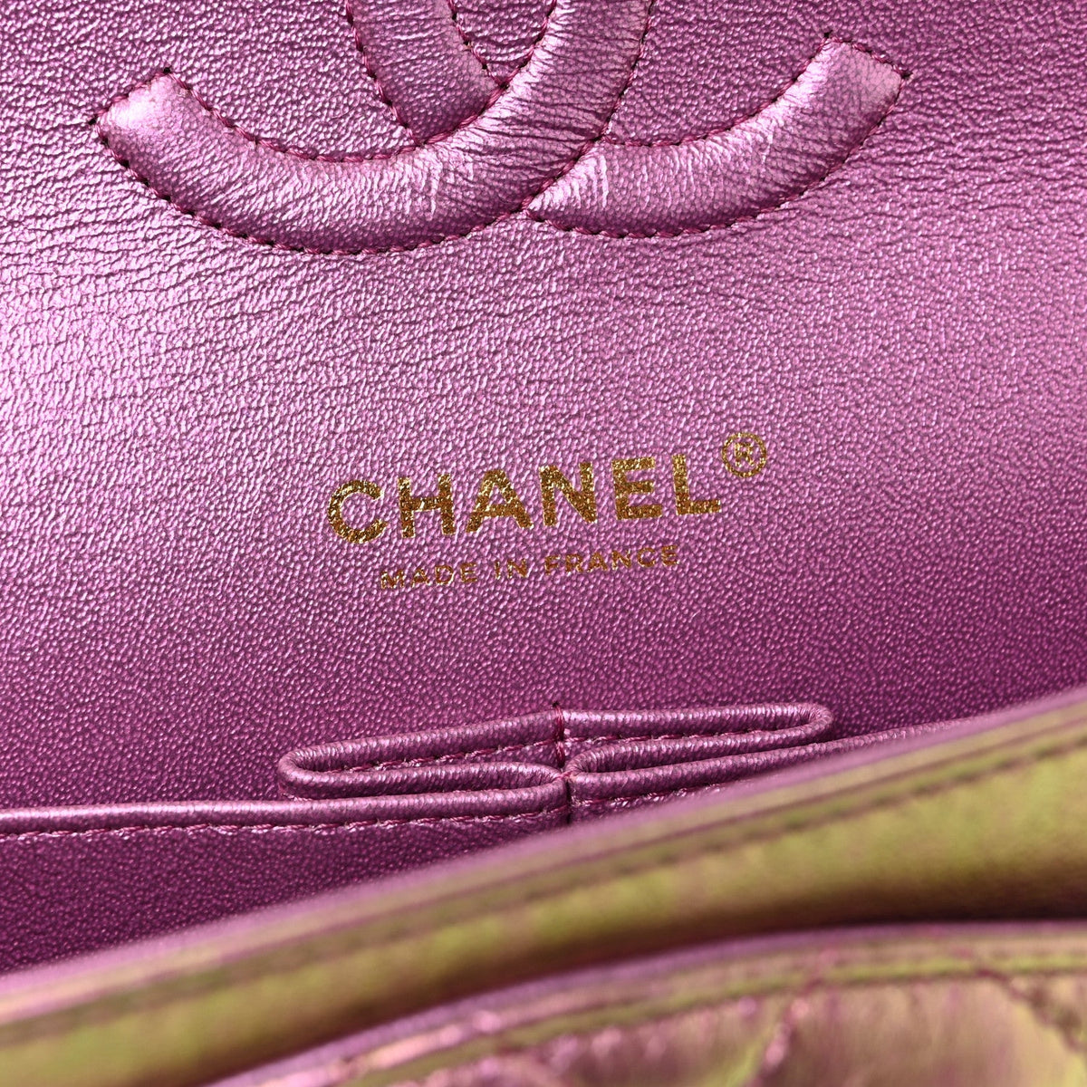 Iridescent Lambskin Quilted Medium Double Flap Purple At My store
