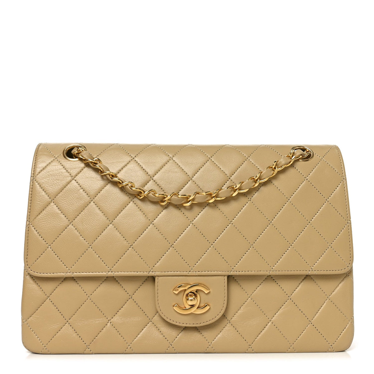 Lambskin Quilted Medium Double Flap Beige At My store