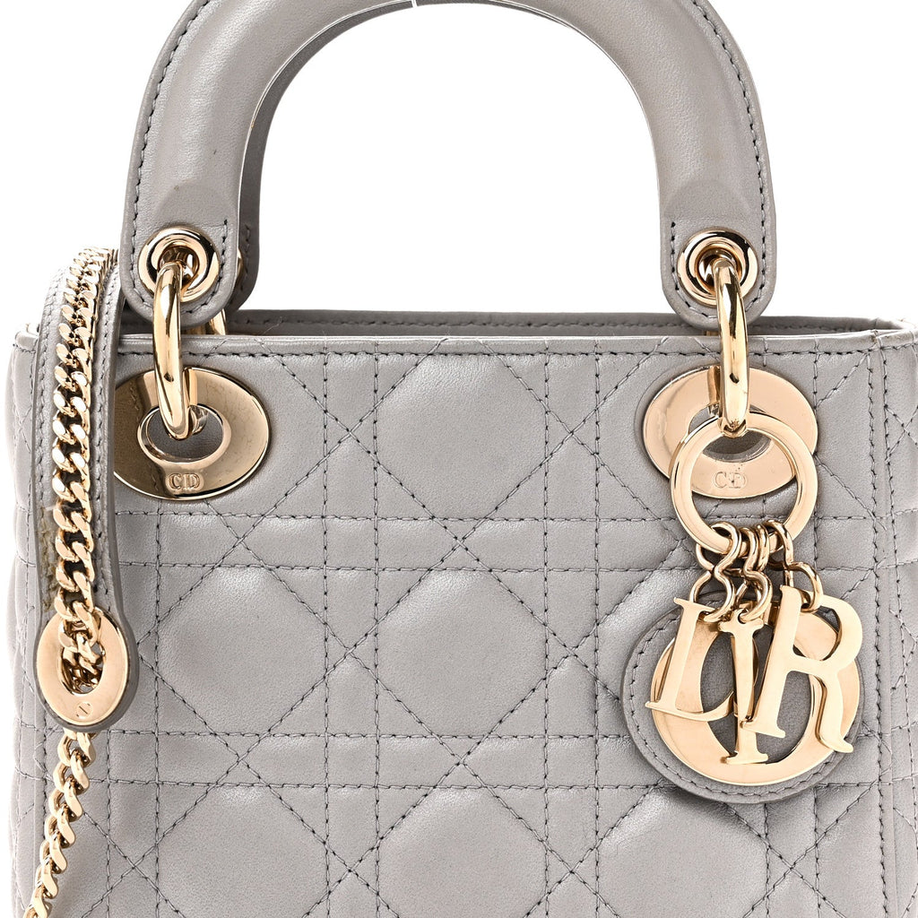 Metallic Lambskin Cannage Mini Lady Dior Grey AT My store