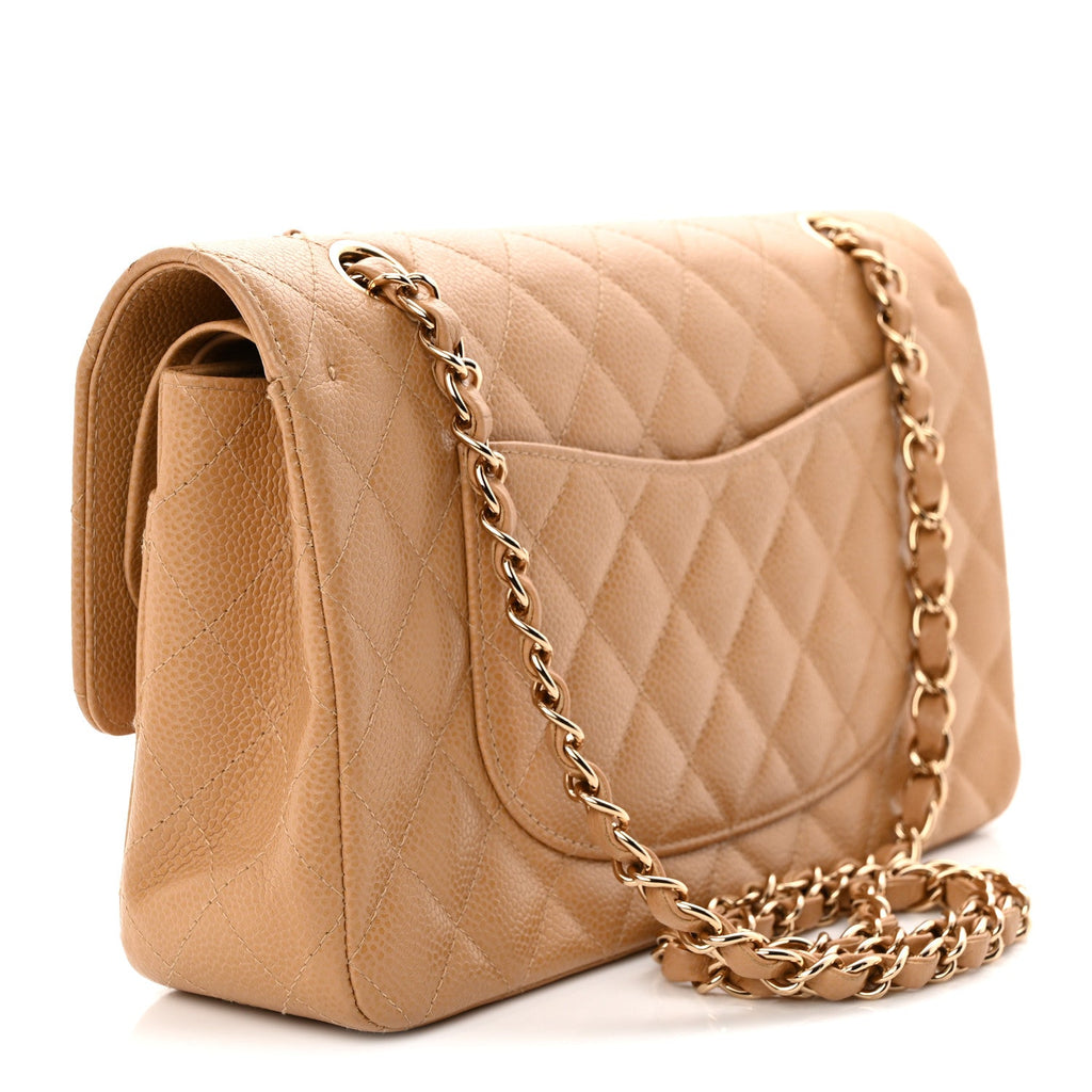 Caviar Quilted Medium Double Flap Beige At My store
