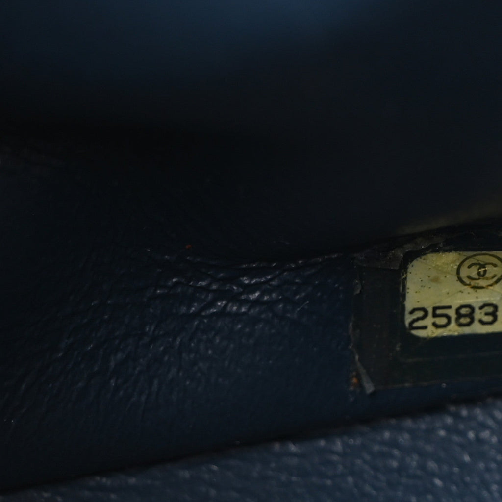 Metallic Caviar Quilted Medium Double Flap Dark Blue At My store
