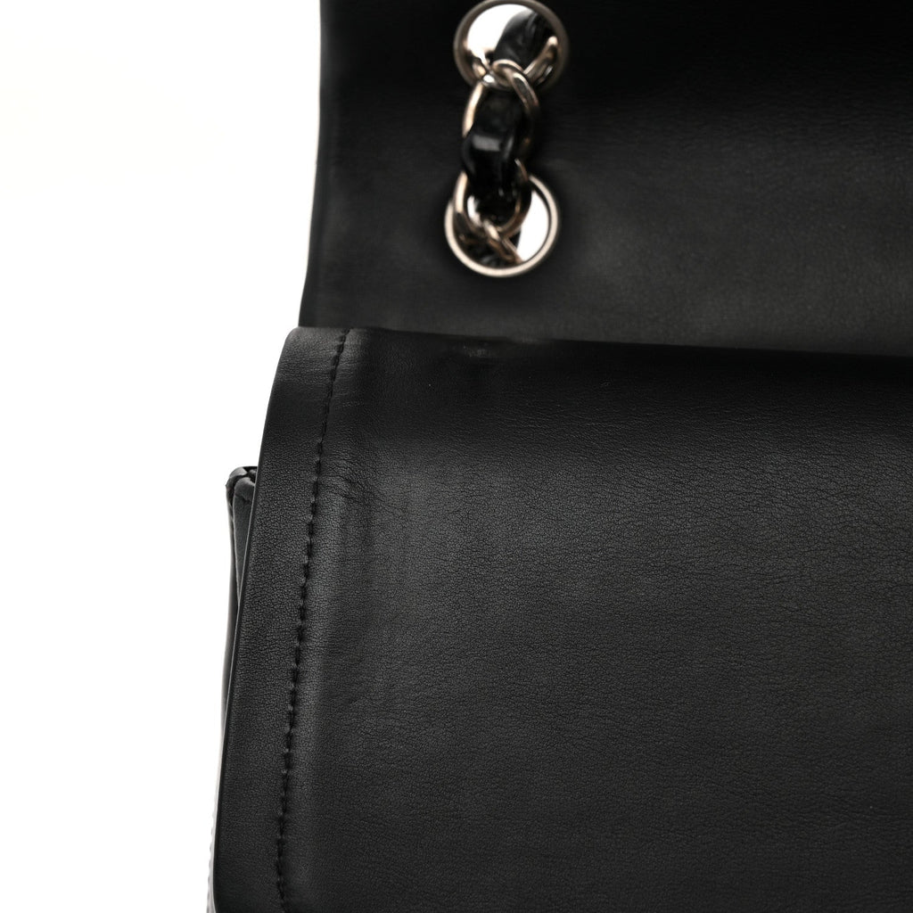 Patent Chevron Quilted Jumbo Double Flap Black At My store