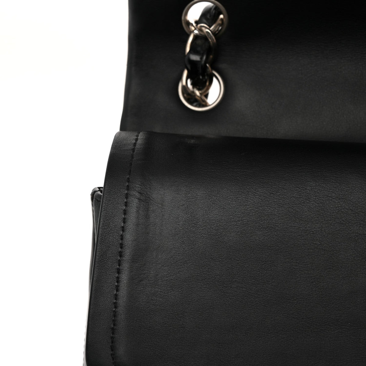 Patent Chevron Quilted Jumbo Double Flap Black At My store
