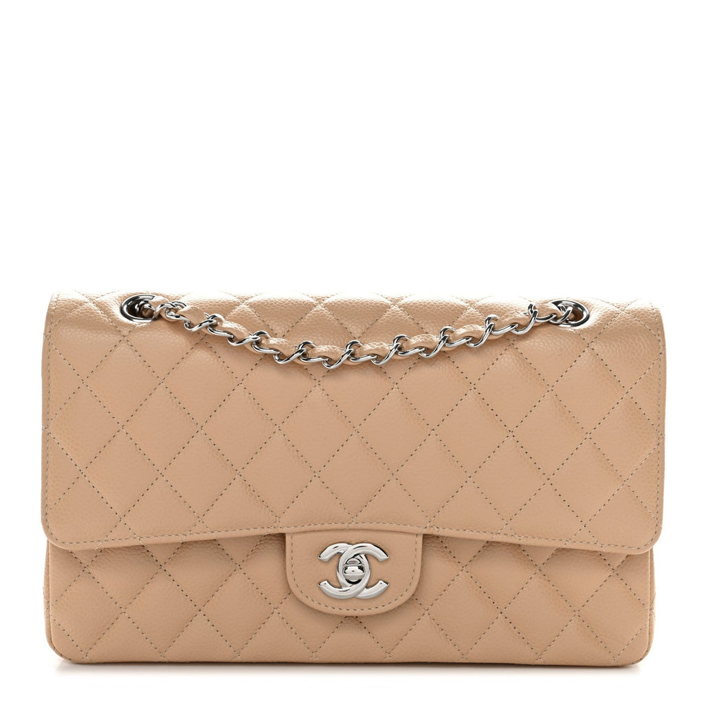 Caviar Quilted Medium Double Flap Beige At My store