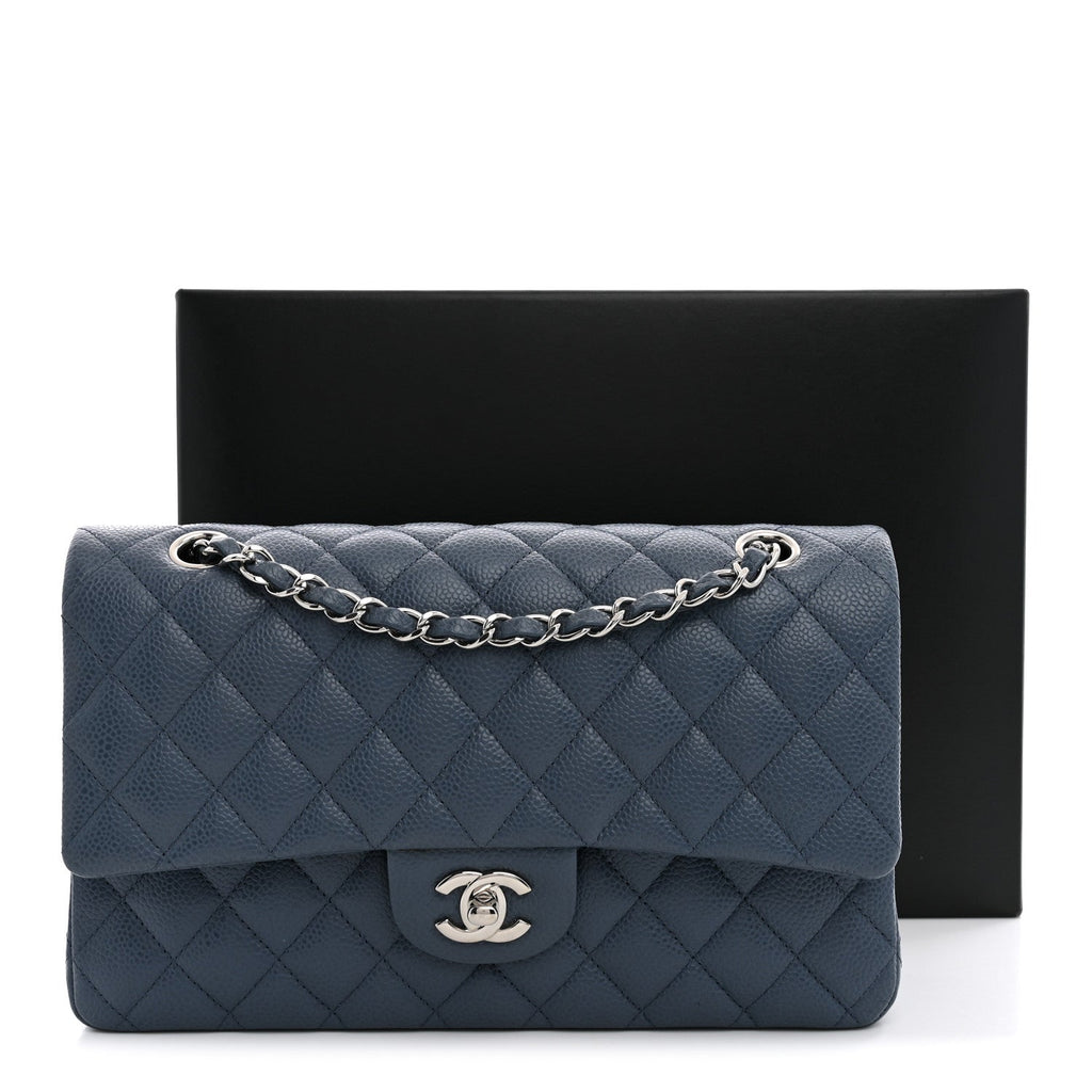 Caviar Quilted Medium Double Flap Blue At My store