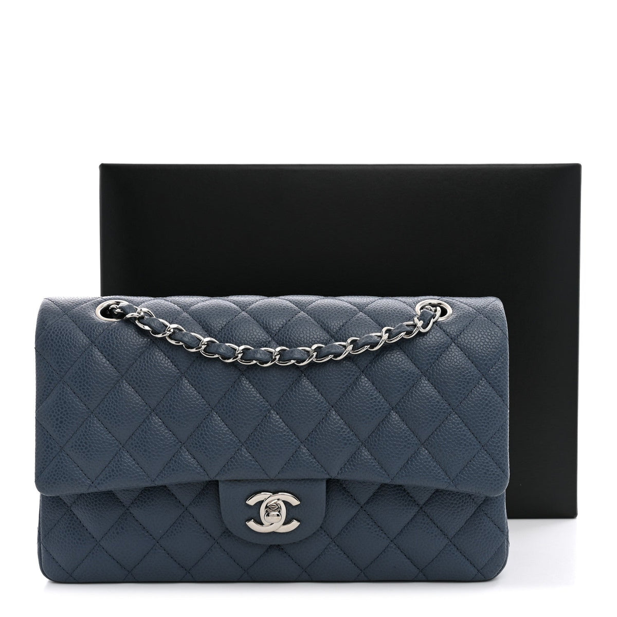 Caviar Quilted Medium Double Flap Blue At My store