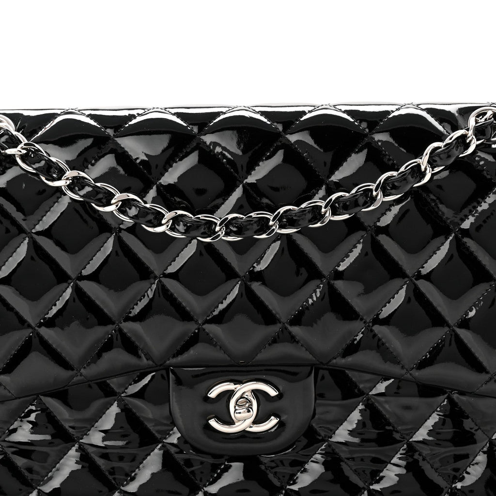 Patent Quilted Jumbo Double Flap Black At My store