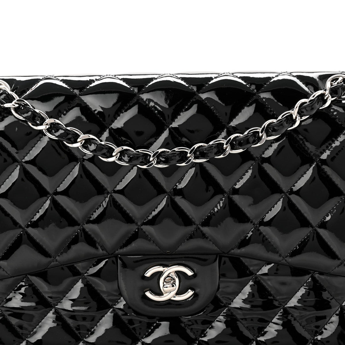Patent Quilted Jumbo Double Flap Black At My store
