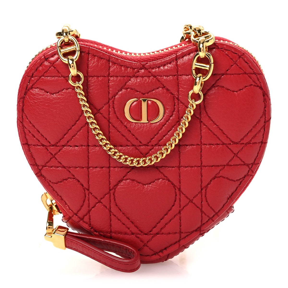 Calfskin Cannage Dioramour Caro Heart Pouch With Chain Bright Red AT My store