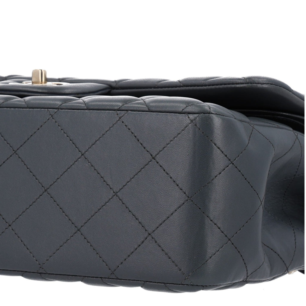 Lambskin Quilted Jumbo Double Flap Dark Grey At My store