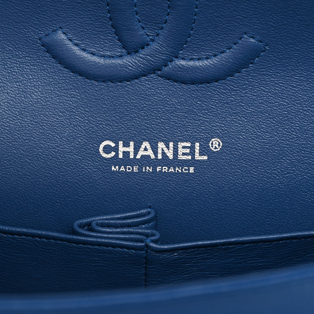 Caviar Chevron Quilted Medium Double Flap Blue At My store