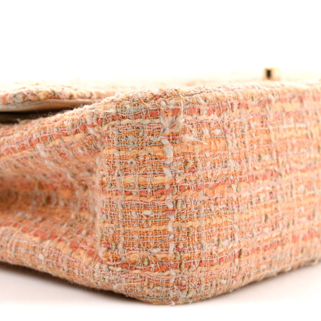 Tweed Quilted Medium Double Flap Orange Beige Multicolor At My store