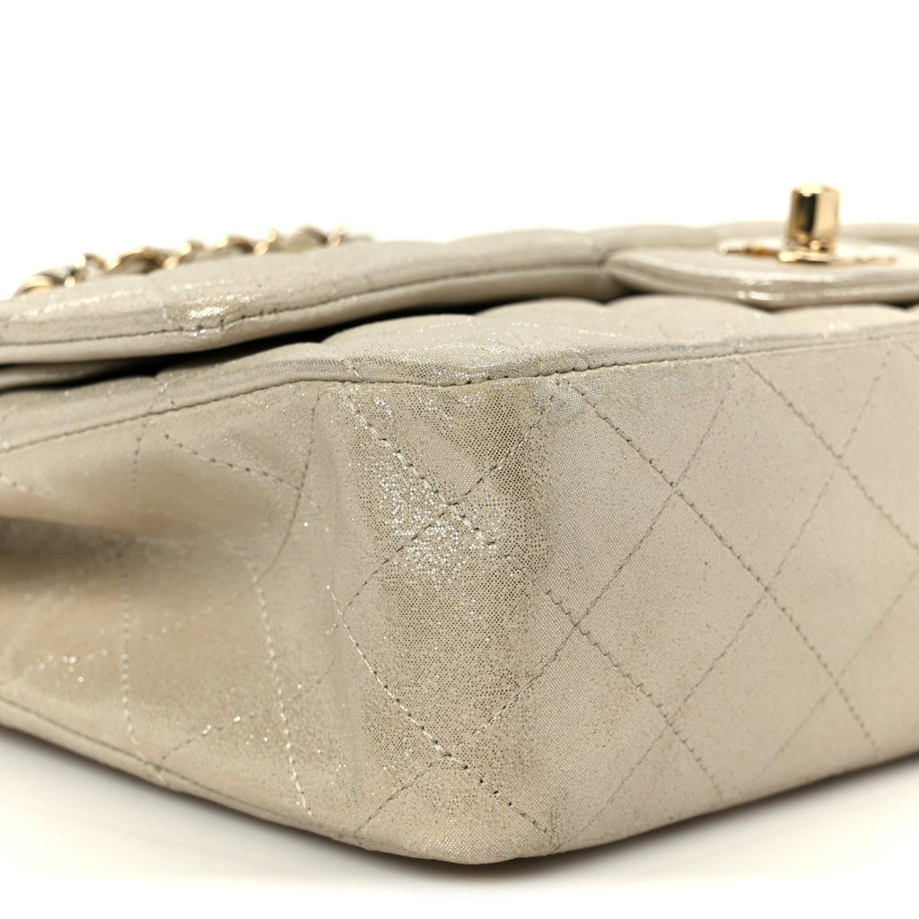 Metallic Canvas Quilted Medium Double Flap Light Gold At My store