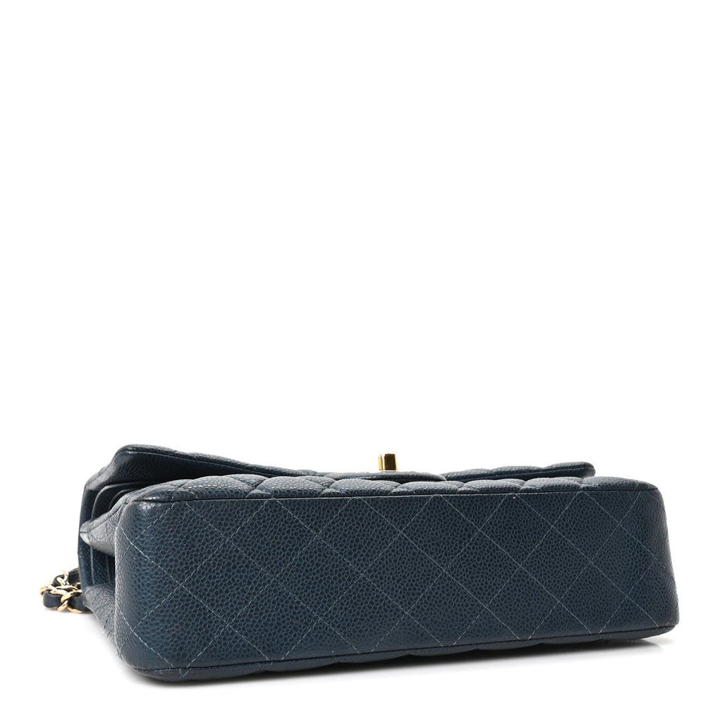 Metallic Caviar Quilted Medium Double Flap Dark Blue At My store