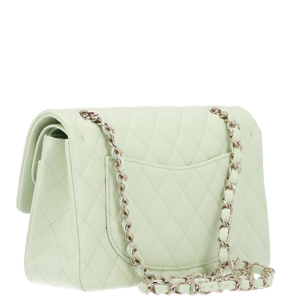 Caviar Quilted Small Double Flap Light Green At My store