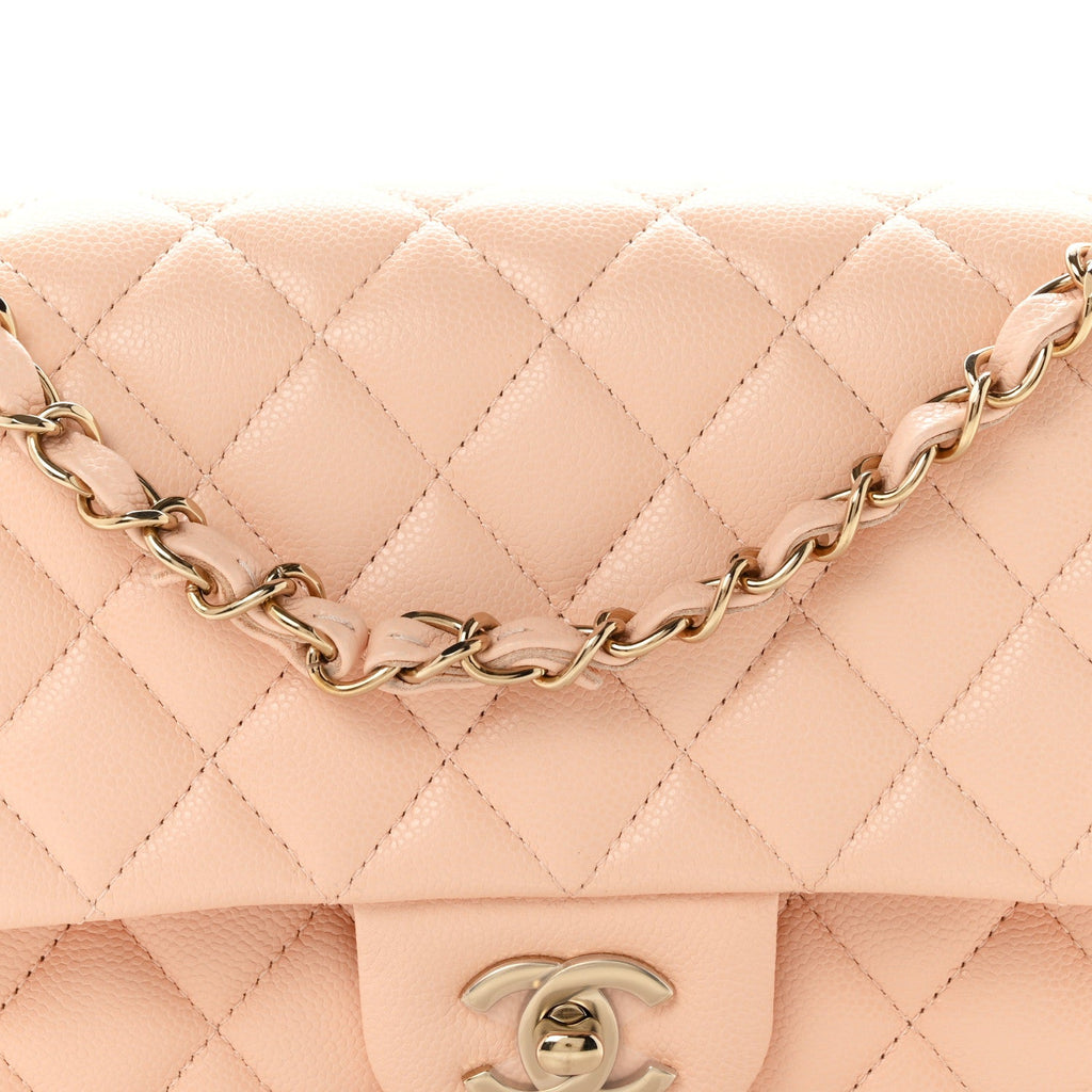 Caviar Quilted Medium Double Flap Light Pink At My store