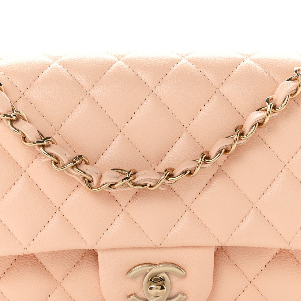 Caviar Quilted Medium Double Flap Light Pink At My store
