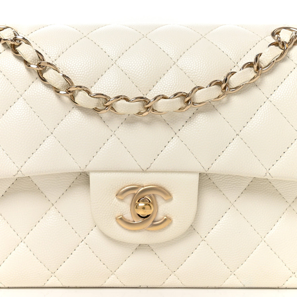 Caviar Quilted Small Double Flap White At My store